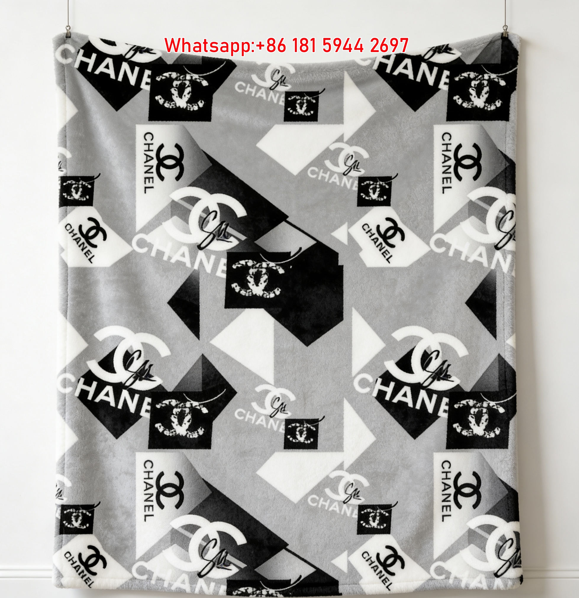 Chanel Geometric CC Logo Monochrome Flannel Throw Blanket IMG_7068